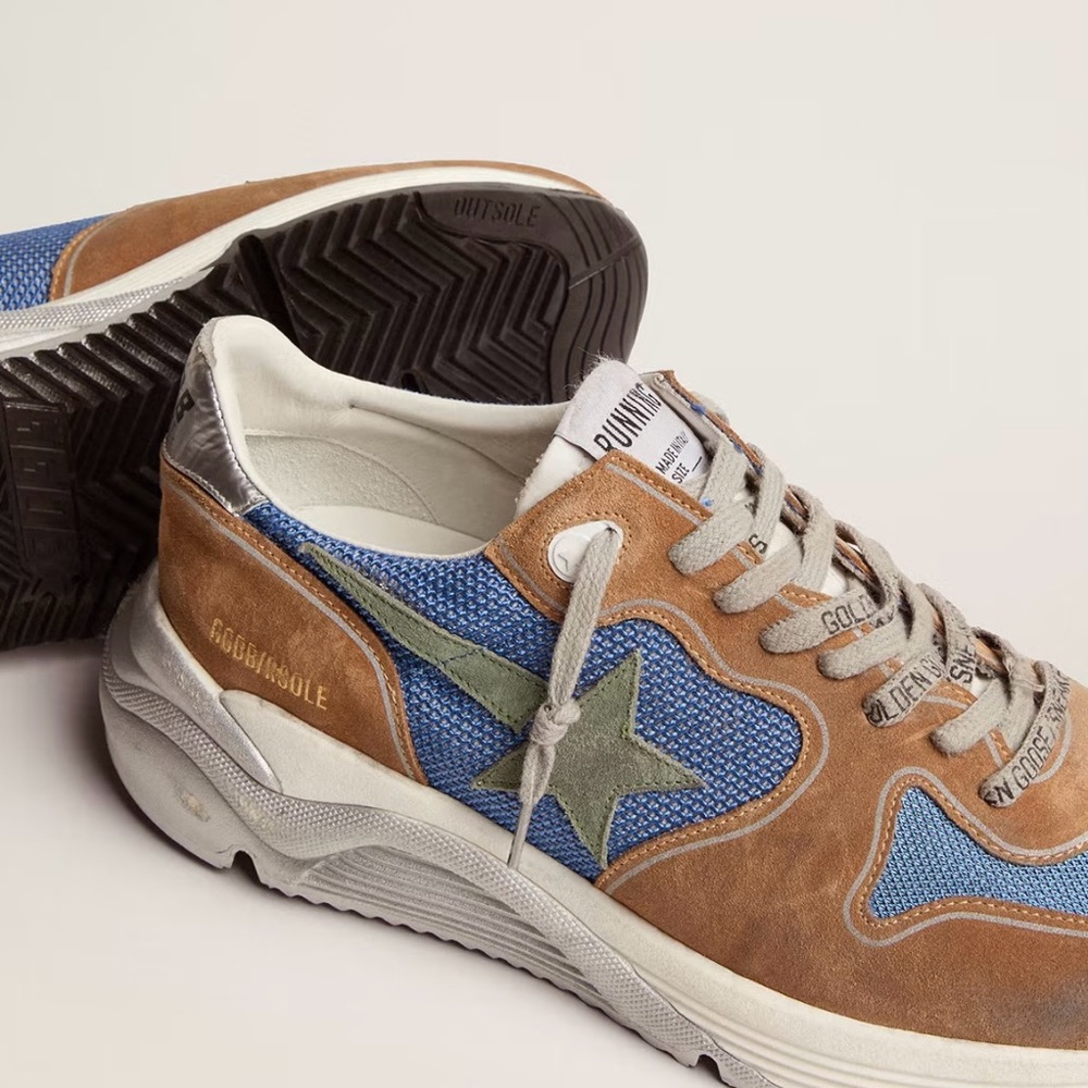 ‼️SOLD‼️ Golden Goose Men’s Running Sole in Light-Blue Mesh with Tobacco Suede